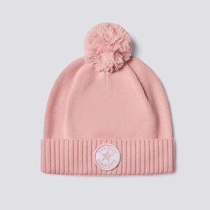 PERFECT MOMENT Patch Beanie Pure Pink NWT 100% Extrafine Merino Wool Pom Pom Hat